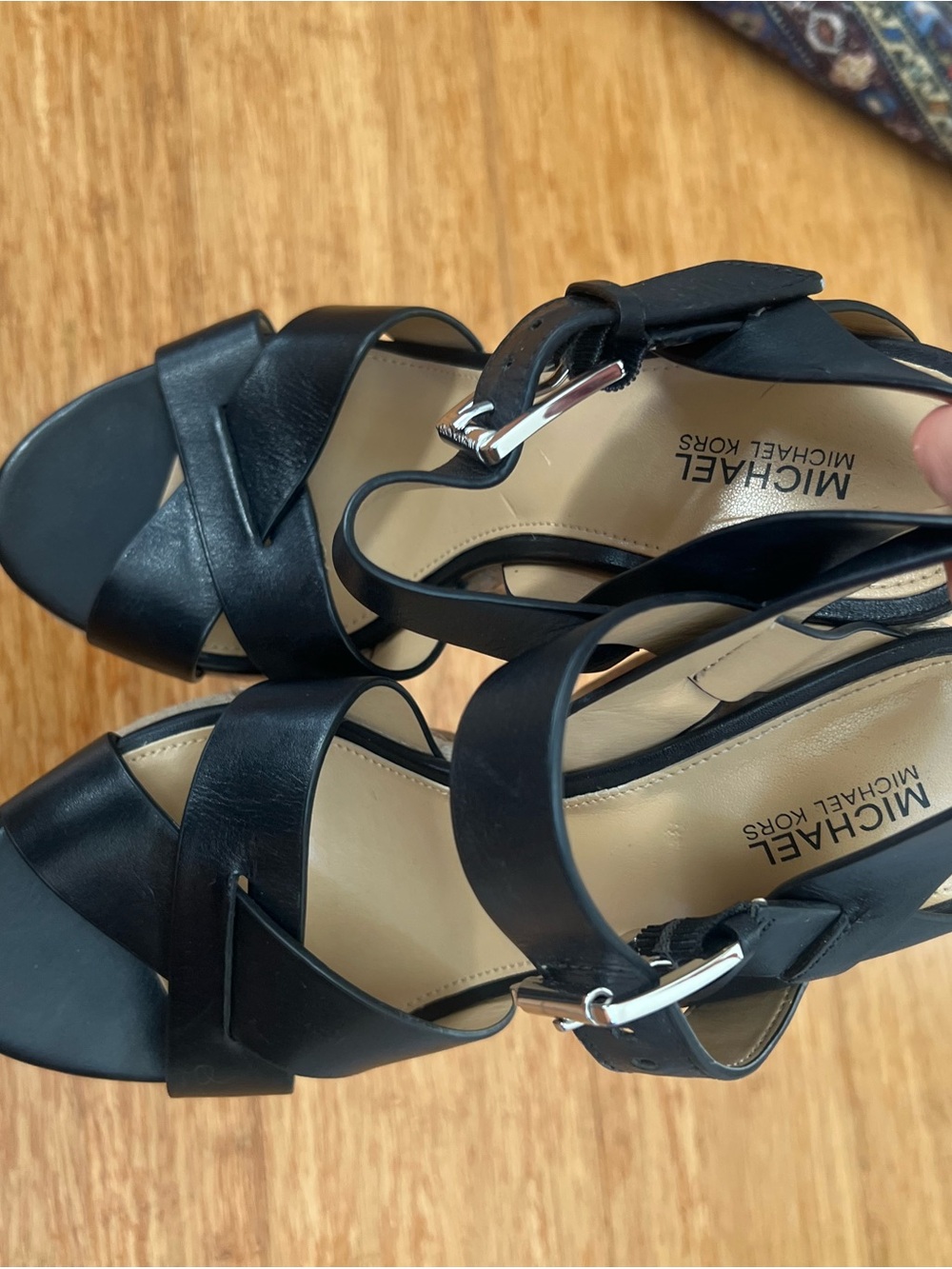 Michael Kors Black Leather Cross-Strap Heeled Sandals